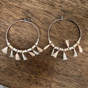 Elegant Tassel Hoop Earrings in Cream and soft pink